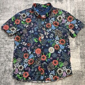 Lords of Harlech Shirt Mens Large Tim Rumspringa Navy Floral Button Up Artsy